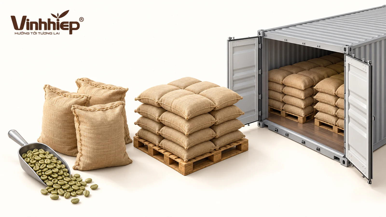 Ordering Green Coffee from Vietnam: Packaging and Shipment Planning 2 Coffee bags arranged for handling beside green coffee