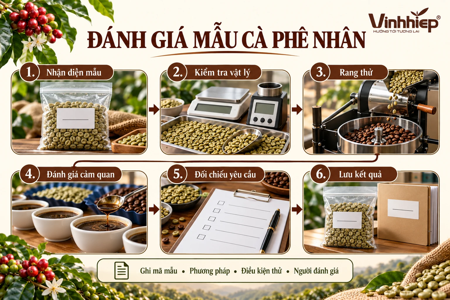 Sáu bước nhận diện, kiểm tra, rang thử và đánh giá mẫu cà phê nhân