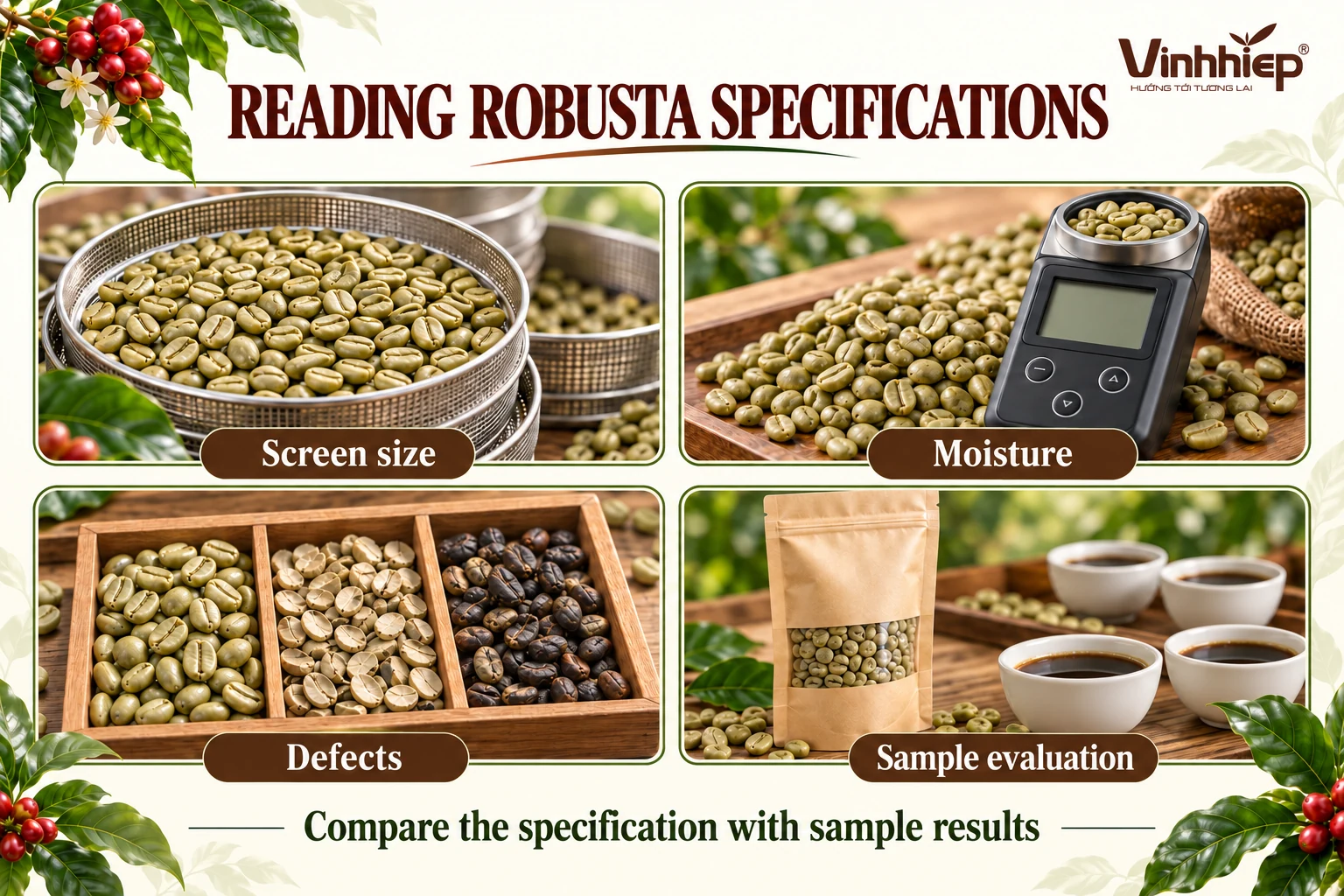 Physical specification checks for green Robusta coffee