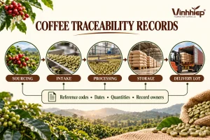 An English diagram following sourcing, intake, processing, storage and delivery references