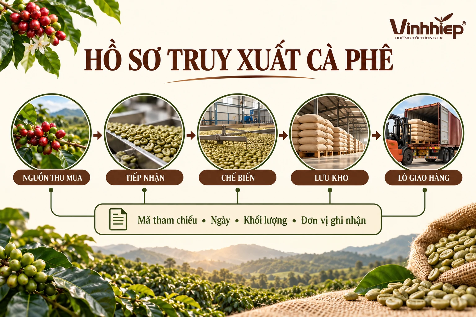 Thẩm định nhà cung cấp cà phê: hồ sơ cần đối chiếu 3 Sơ đồ đối chiếu hồ sơ từ nguồn thu mua đến lô cà phê